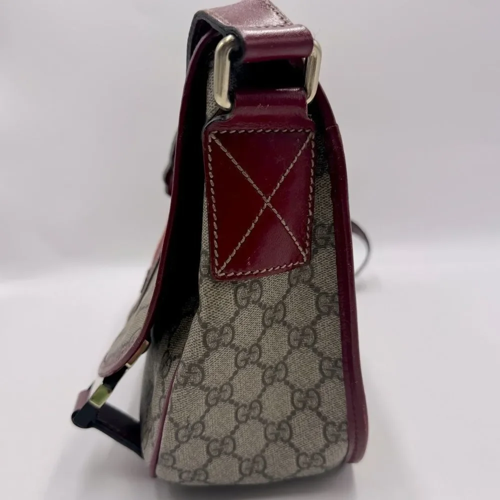 Auth Gucci Brown Supreme PVC Red Leather Trim Messenger Bag Monogram Sherry Line - Picture 11 of 16